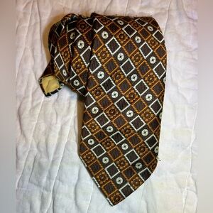 Vintage Golden Clasp Tie Prince Consort 60s Brown Geometric No Slip Necktie